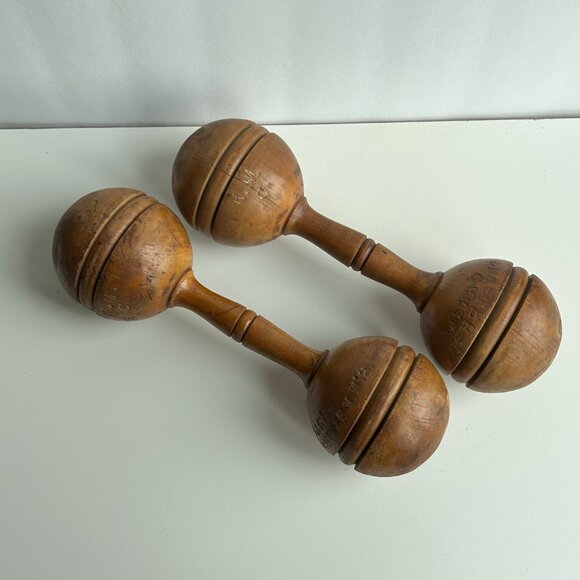 Pair of Vintage Wooden Dumbbells - Picture 10 of 10